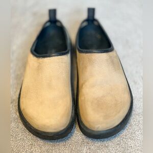 Birkenstock Tatami Leather Tan and Black Slip-On Shoes GUC